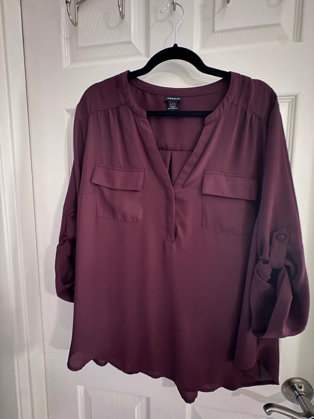 Torrid Burgundy Roll Tab Sleeve Blouse Plus Size